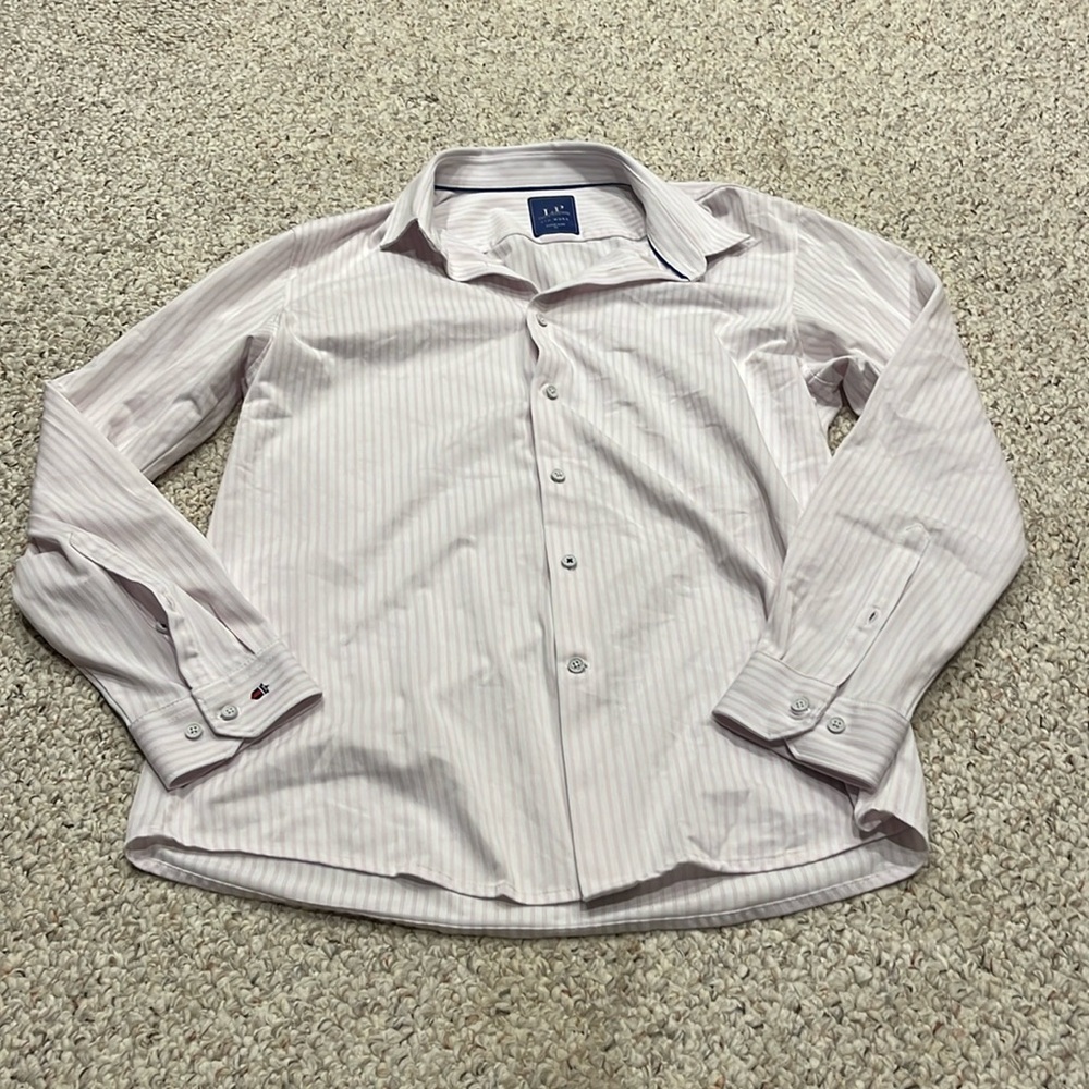 Louis Philippe Super Slim Fit Button Down Shirt Pink White Stripe Sz 42 US Large